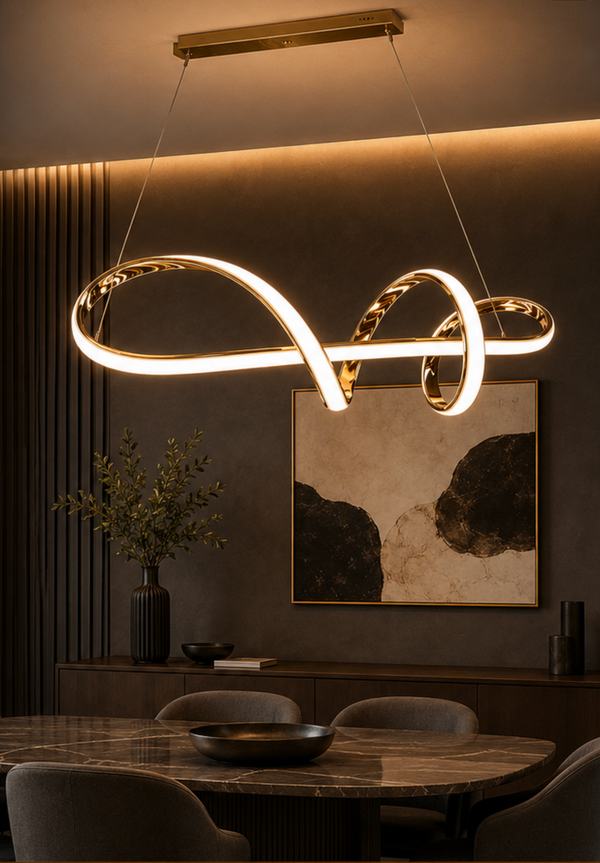 Lustre Led Doré 3 éclairages avec télécommande
