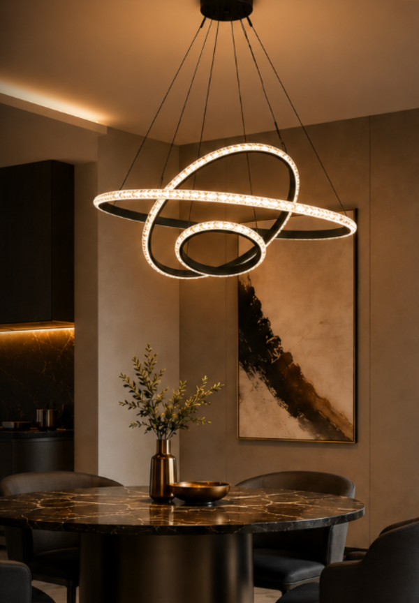 Lustre Led Noir 3 éclairages avec télécommande