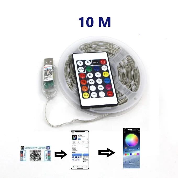 🌈 Guirlande LED RGB 10M – Contrôle Intelligent par Application & Télécommande