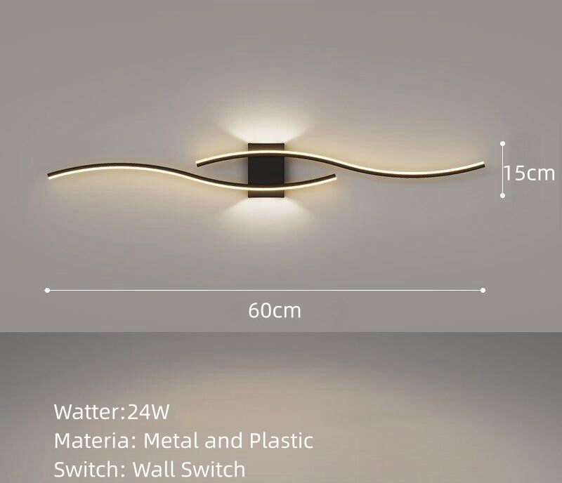 Applique Murale LED Moderne en Métal – 60cm Vague Silhouette (3 Couleurs d'Éclairage)