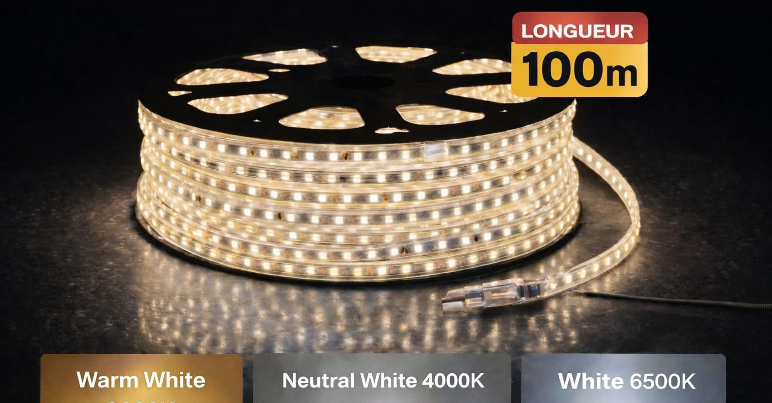 Bobine LED adhésive 100m + 10 Fiches Offertes
