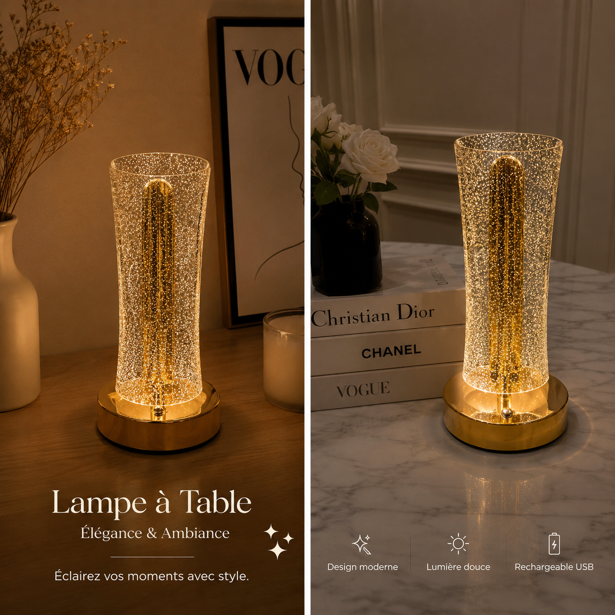 Lampe de Table LED Tactile Rechargeable – 3 Tons d’Éclairage