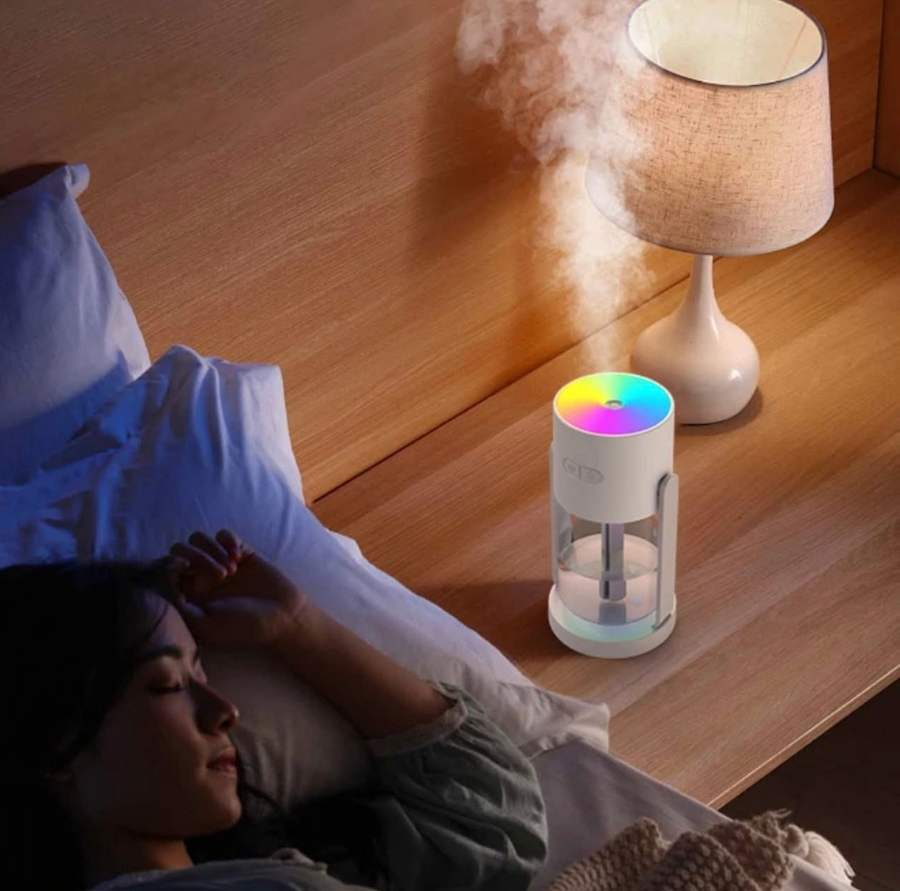 Humidificateur & Veilleuse 2-en-1 : Le Bien-être au Quotidien + HUILE OFFERT