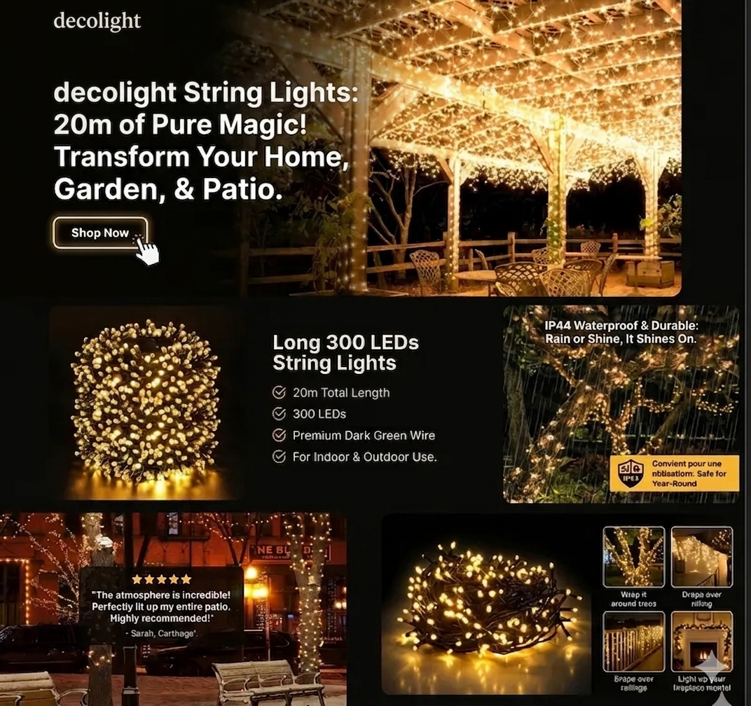 Guirlande LED 20M ÉTANCHE – Éclairage Fixe & Effet Flash