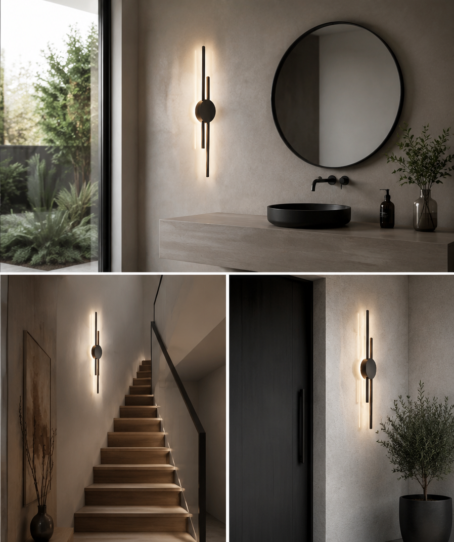 Applique Murale LED Linéaire 80 cm — Design Architectural Noir Mat (3 Couleurs d'Éclairage)